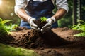 A Hand Of A Person Composting Organic Waste To Fertilise Their Garden -. Generative AI Royalty Free Stock Photo