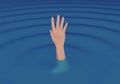 Hand of the person seeks help while he is drowning in the middle of the sea. Hand calling for help Royalty Free Stock Photo