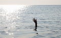 Hand of the person who is about to drown in the sea metaphor for failure and tragedy