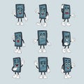 Hand phone character. Smartphone mascot. Funny face of digital tablet. Happy cellphones emotions. Gadgets gestures