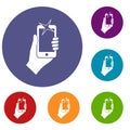 Hand photographed on mobile phone icons set