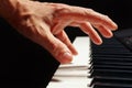 Hand of pianist play the keys of the electronic piano on black background close up Royalty Free Stock Photo