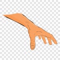 Flat color simple sketch of hand pick or grab something, at transparent effect