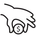 Hand pick up dollar coin line isolated vector icon can be easily modified and edit Royalty Free Stock Photo