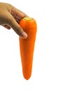 Hand pickup carrots on white background.