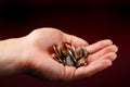 Hand with pile of change