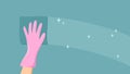 Hand in a pink rubber glove with a sponge cleaning a blue turquoise surface. Flat vector illustration Royalty Free Stock Photo