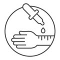 Hand with pipette thin line icon, Allergy concept, Allergy test sign on white background, hand and pipette with