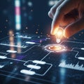 Hand Placing Glowing Lightbulb on Digital Interface with Data Analytics Royalty Free Stock Photo