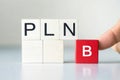 Hand Placing Red \'B\' Cube Next to \'PLAN\' Blocks, Visualizing Plan B Strategy and Alternative Solutions Royalty Free Stock Photo