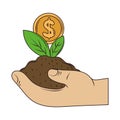 hand with plant coin