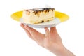 Hand and plate with cake Royalty Free Stock Photo