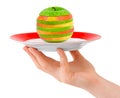 Hand with plate and chopped apple Royalty Free Stock Photo