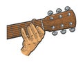 Hand play guitar line art color sketch raster Royalty Free Stock Photo