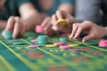 hand of the player making the bet in a casino Royalty Free Stock Photo