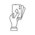 Hand with playing cards icon, outline style