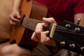 hand playing folk guitar Royalty Free Stock Photo