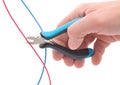 Hand, pliers and cable Royalty Free Stock Photo