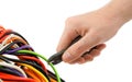 Hand, pliers and cable Royalty Free Stock Photo