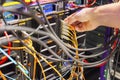 Hand Plugging Fiber Cable Into Switch In Datacenter Royalty Free Stock Photo