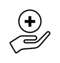 Hand health care plus medical cross icon