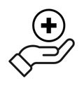 Hand health care plus medical cross icon