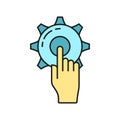 Hand point click setting gear online digital technology icon, setup online database cloud outline flat vector illustration,