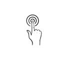 Hand with point finger touch button hand drawn outline doodle icon.