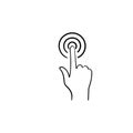 Hand with point finger touch button hand drawn outline doodle icon.