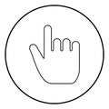 Hand point select declare index finger forefinger for click concept pushing choose icon black color illustration in circle round