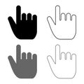Hand point select declare index finger forefinger for click concept pushing choose icon set grey black color illustration outline