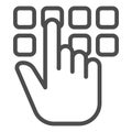 Hand pointer with buttons line icon, hacker attacks concept. Vector graphics. Pin code button push and hand finger sign