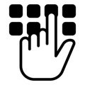 Hand pointer with buttons solid icon, hacker attacks concept. Vector graphics. Pin code button push and hand finger sign Royalty Free Stock Photo