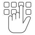 Hand pointer with buttons thin line icon, hacker attacks concept. Vector graphics. Pin code button push and hand finger Royalty Free Stock Photo