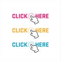 hand pointer clicking click here button vector. round shape click here icon for web banner and site bar Royalty Free Stock Photo