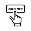 hand pointer or cursor mouse clicking on apply now button linear icon. symbol in form of pressing hand