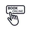 hand pointer or cursor mouse clicking on book online button linear icon. symbol in form of pressing hand Royalty Free Stock Photo