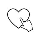 Hand pointer on heart icon in linear style. Hand clicking linear icon. White hand cursor pointer icon. Click here vector web Royalty Free Stock Photo