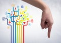 Hand pointing against digitally generated connecting icons Royalty Free Stock Photo