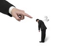 Hand pointing at another businessman tired with money winder