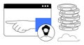 Hand Pointing in Web Browser with User Icon, Coin Stack, and Cloud Elements Royalty Free Stock Photo