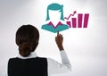 Hand pointing with businesswoman chart statistics icon