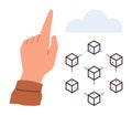Hand Pointing Towards Cloud and Blockchain Network of Connected Cubes Royalty Free Stock Photo