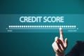 Hand pointing at creative credit score bar on background. Financial performance and history concept Royalty Free Stock Photo