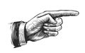 Hand with pointing finger. Illustration drawn in vintage engraving style Royalty Free Stock Photo