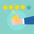 Hand with pointing finger pointing to rating stars. Flat design Royalty Free Stock Photo