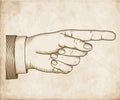 Hand with pointing finger. Woodcut Royalty Free Stock Photo