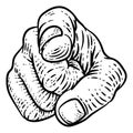 Hand Pointing Finger At You Vintage Woodcut Style