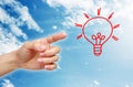 Hand pointing light bulb Royalty Free Stock Photo
