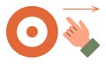 Hand pointing towards target with directional arrow indicating focus and goal achievement Royalty Free Stock Photo